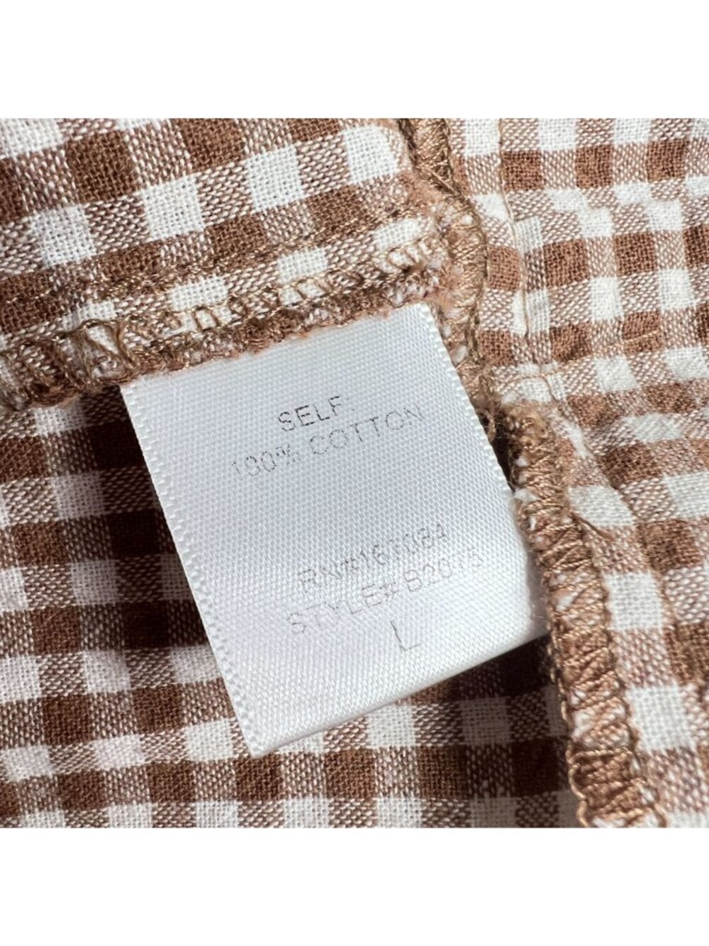 Tuckernuck Studio McGee Gingham Mini Finn Dress Cotton Brown Plaid Shift Large - Picture 14 of 16